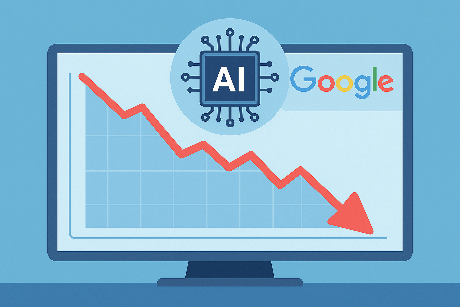 Gráfico mostrando queda de tráfego orgânico com influência da inteligência artificial do Google